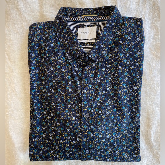 Ricky Singh dark blue with tiny flowers 100% cotton men’s size 44 USA XL - Picture 3 of 9